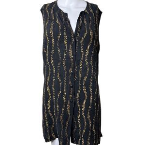 Black and Gold Button-Up Sleeveless Top